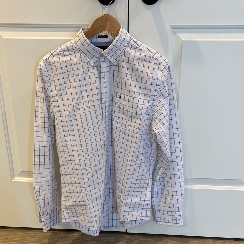 Tommy Hilfiger White and Blue Checkered Shirt